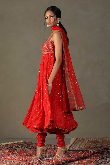 Buy RI.Ritu Kumar Red Anarkali Shell- 100% Silk Print Geometric Sohini Embroidered Churidar Set Online at Aza Fashions Buy_RI.Ritu Kumar_Red Anarkali Shell- 100% Silk Print Geometric Sohini Embroidered Churidar Set _Online_at_Aza_Fashions