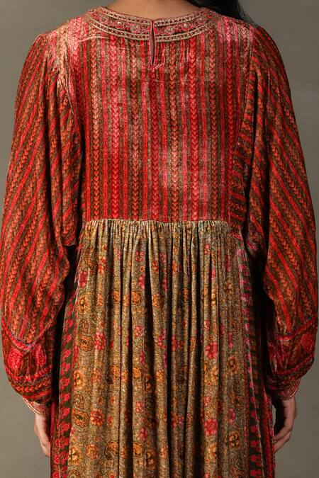 Buy RI.Ritu Kumar Orange Shell Fabric - 100% Silk Print Zergul Zardozi Embroidered Bodice Dress Buy_RI.Ritu Kumar_Orange Shell Fabric - 100% Silk Print Zergul Zardozi Embroidered Bodice Dress