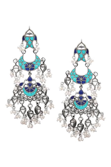 Sangeeta Boochra_Silver Plated Pearls Bria Dangler Earrings _Online_at_Aza_Fashions