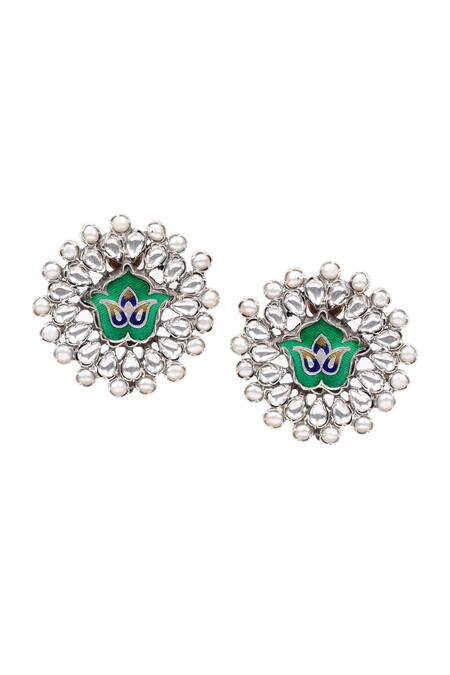 Sangeeta Boochra_Silver Plated Studs Zara Enamel Earrings _Online_at_Aza_Fashions
