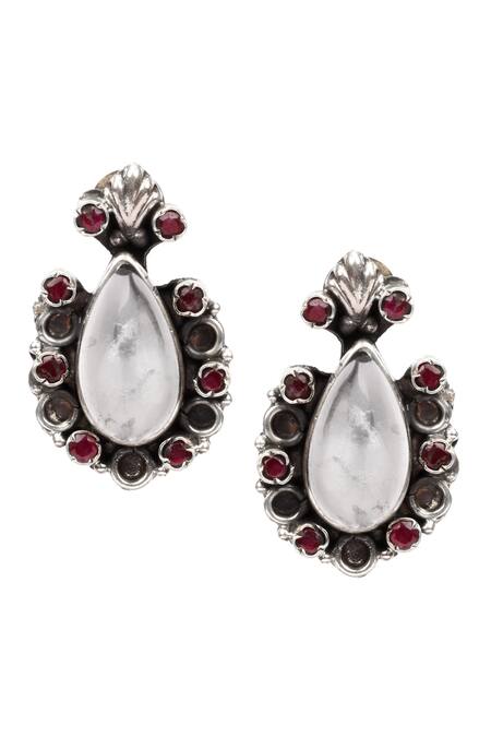 Sangeeta Boochra_Silver Plated Rhinestones Zoya Earrings _Online_at_Aza_Fashions