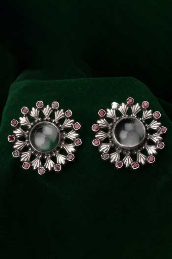 Buy Sangeeta Boochra Silver Plated Stones Delly Floral Carved Earrings at Aza Fashions Buy_Sangeeta Boochra_Silver Plated Stones Delly Floral Carved Earrings _at_Aza_Fashions