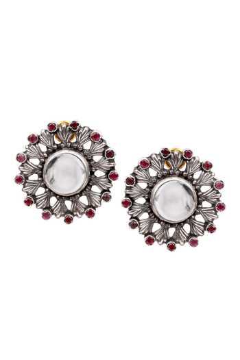 Sangeeta Boochra Silver Plated Stones Delly Floral Carved Earrings Online at Aza Fashions Sangeeta Boochra_Silver Plated Stones Delly Floral Carved Earrings _Online_at_Aza_Fashions