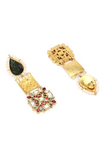 Shop Sangeeta Boochra Multi Color Pearls Tihara Floral Carved Earrings at Aza Fashions Shop_Sangeeta Boochra_Multi Color Pearls Tihara Floral Carved Earrings _at_Aza_Fashions