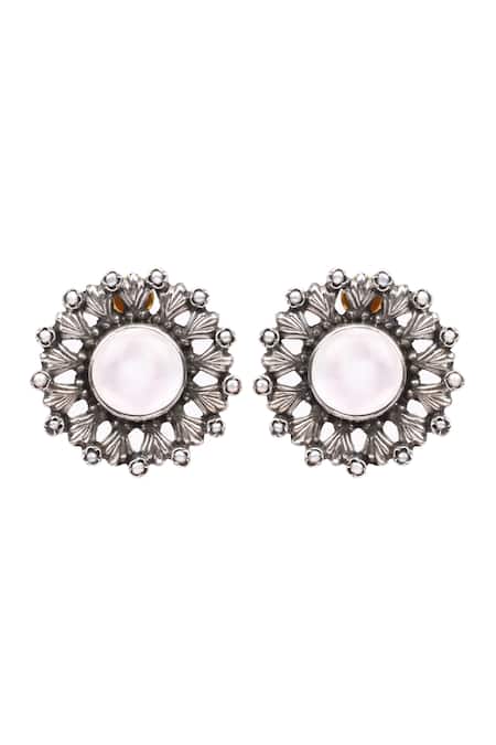 Sangeeta Boochra_Silver Plated Zaneta Floral Carved Studs _Online_at_Aza_Fashions
