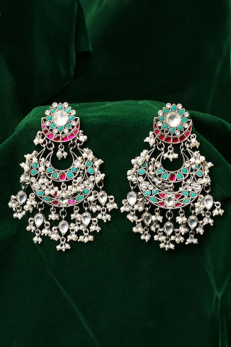Sangeeta Boochra Silver Plated Pearls Isha Kundan Earrings 