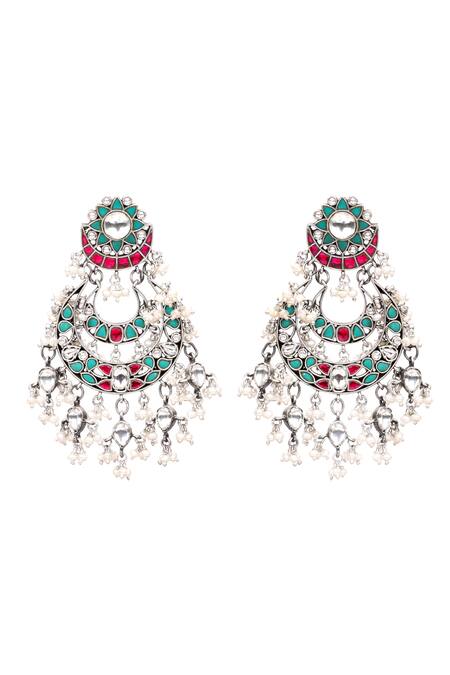 Sangeeta Boochra Silver Plated Pearls Isha Kundan Earrings Online at Aza Fashions Sangeeta Boochra_Silver Plated Pearls Isha Kundan Earrings _Online_at_Aza_Fashions