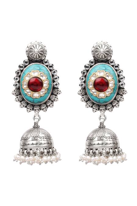 Sangeeta Boochra Silver Plated Beads, Crystals Nera Flower Carved Earrings Online at Aza Fashions Sangeeta Boochra_Silver Plated Beads, Crystals Nera Flower Carved Earrings _Online_at_Aza_Fashions