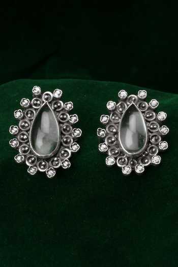 Sangeeta Boochra Carina Tear Drop Carved Oxidized Earrings 
