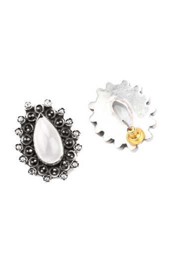 Sangeeta Boochra Carina Tear Drop Carved Oxidized Earrings 