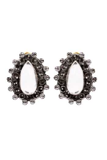 Sangeeta Boochra Silver Plated Stones Carina Tear Drop Carved Oxidized Earrings Online at Aza Fashions Sangeeta Boochra_Silver Plated Stones Carina Tear Drop Carved Oxidized Earrings _Online_at_Aza_Fashions