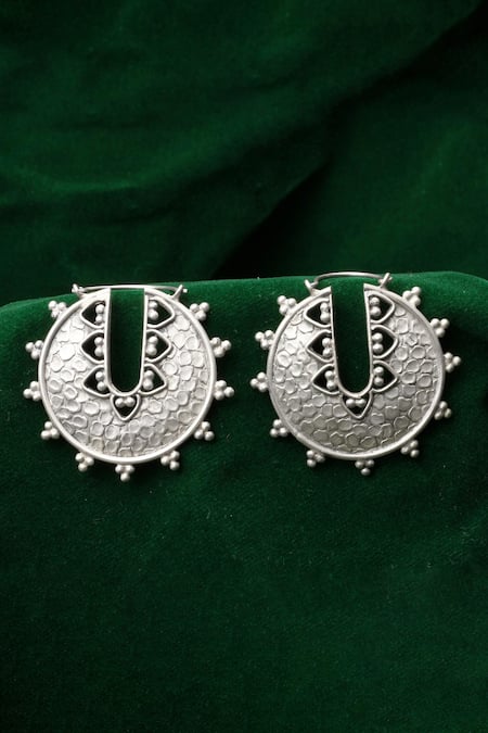 Sangeeta Boochra Franca Geometric Carved Oxidized Earrings 