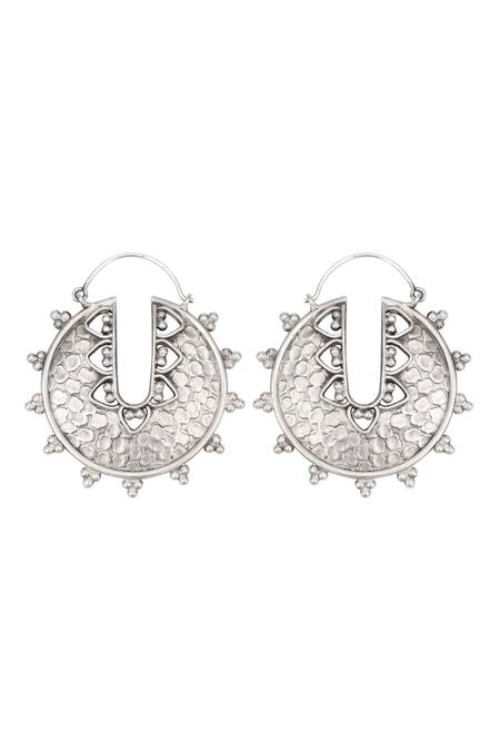 Sangeeta Boochra Silver Plated Franca Geometric Carved Oxidized Earrings Online at Aza Fashions Sangeeta Boochra_Silver Plated Franca Geometric Carved Oxidized Earrings _Online_at_Aza_Fashions