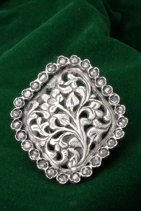 Sangeeta Boochra Silver Plated Stones Ritisha Floral Carved Ring