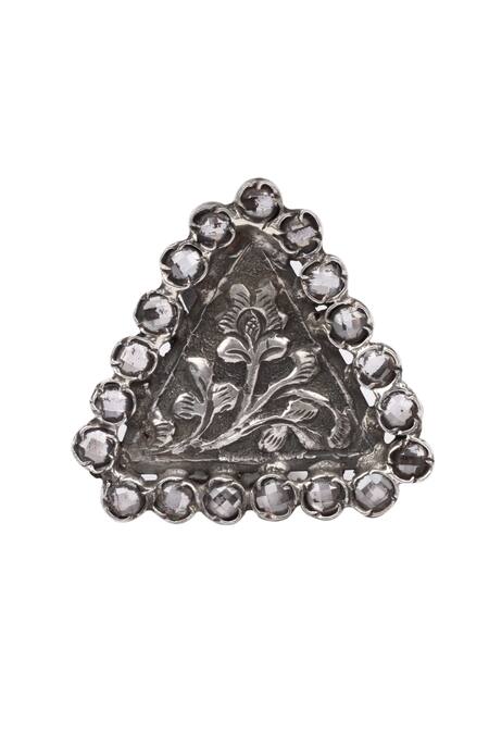 Sangeeta Boochra_Silver Plated Stones Triangle Engraved Ring _Online_at_Aza_Fashions