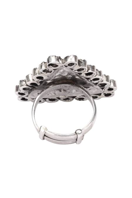 Buy_Sangeeta Boochra_Silver Plated Stones Triangle Engraved Ring _Online_at_Aza_Fashions