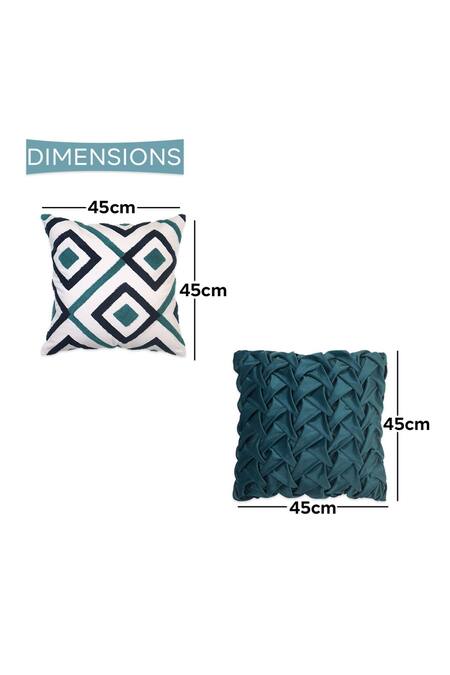 Ode & Cloe_Blue Velvet Textured Smocked And Tufted 5 Pcs Cushion Covers_Online_at_Aza_Fashions