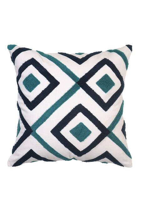 Shop_Ode & Cloe_Blue Velvet Textured Smocked And Tufted 5 Pcs Cushion Covers_Online_at_Aza_Fashions