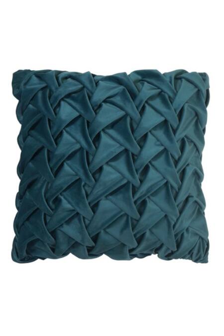 Ode & Cloe_Blue Velvet Textured Smocked And Tufted 5 Pcs Cushion Covers_at_Aza_Fashions