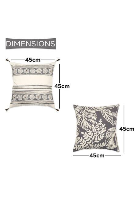 Ode & Cloe Grey Cotton Dori, Aari Leaf Embroidered 5 Pcs Cushion Covers Online at Aza Fashions Ode & Cloe_Grey Cotton Dori, Aari Leaf Embroidered 5 Pcs Cushion Covers_Online_at_Aza_Fashions