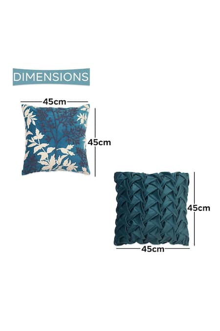 Ode & Cloe_Blue Velvet Dori Floral Embroidered 5 Pcs Cushion Covers_Online_at_Aza_Fashions