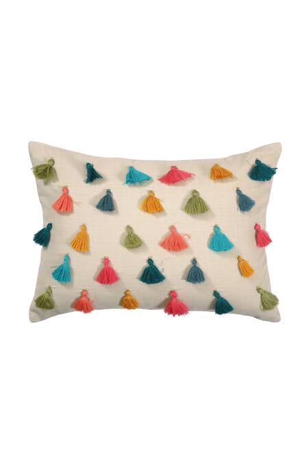 Ode & Cloe_Blue Velvet Dori Mughal Embroidered 5 Pcs Cushion Covers_at_Aza_Fashions