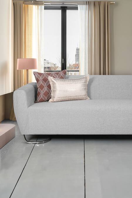 Buy_Ode & Cloe_Beige Cotton Foil Print, Aari And Dori Embroidered & Cushion Cover Set_Online_at_Aza_Fashions