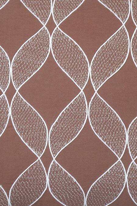 Shop_Ode & Cloe_Beige Cotton Foil Print, Aari And Dori Embroidered & Cushion Cover Set_Online_at_Aza_Fashions