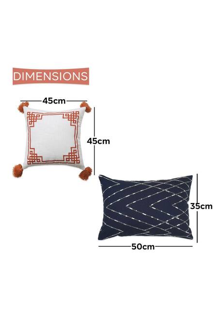 Ode & Cloe_Off White Cotton Embroidery Geometric And Beads 5 Pcs Cushion Covers_Online_at_Aza_Fashions
