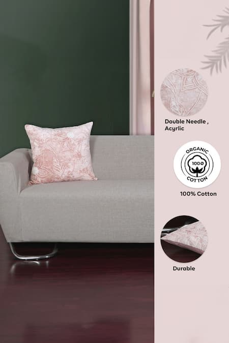 Buy_Ode & Cloe_Peach Velvet Embroidery Floral 3 Pcs Cushion Covers_Online_at_Aza_Fashions