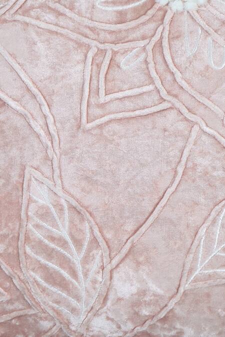 Shop_Ode & Cloe_Peach Velvet Embroidery Floral 3 Pcs Cushion Covers_Online_at_Aza_Fashions