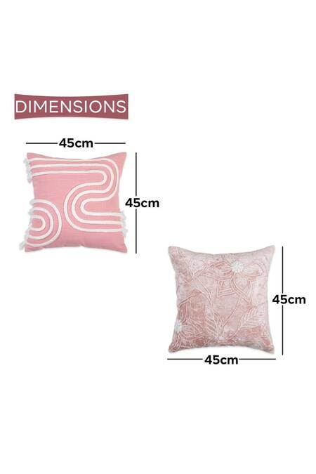 Ode & Cloe_Peach Velvet Embroidery Floral And Cord 5 Pcs Cushion Covers_Online_at_Aza_Fashions