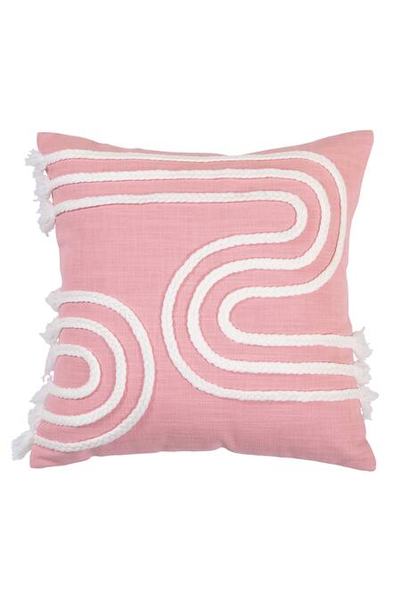 Shop_Ode & Cloe_Peach Velvet Embroidery Floral And Cord 5 Pcs Cushion Covers_Online_at_Aza_Fashions