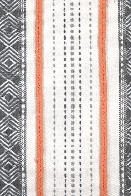 Buy_Ode & Cloe_Grey Cotton Embroidery Diamond And Geometric 5 Pcs Cushion Covers_Online_at_Aza_Fashions