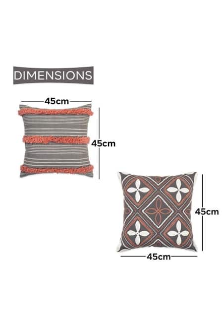 Ode & Cloe Grey Cotton Embroidery Diamond And Tassel 5 Pcs Cushion Covers Online at Aza Fashions Ode & Cloe_Grey Cotton Embroidery Diamond And Tassel 5 Pcs Cushion Covers_Online_at_Aza_Fashions