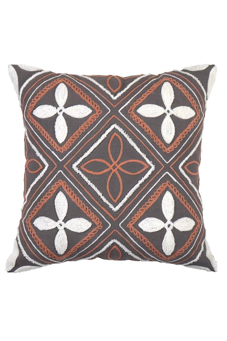 Shop Ode & Cloe Grey Cotton Embroidery Diamond And Tassel 5 Pcs Cushion Covers Online at Aza Fashions Shop_Ode & Cloe_Grey Cotton Embroidery Diamond And Tassel 5 Pcs Cushion Covers_Online_at_Aza_Fashions