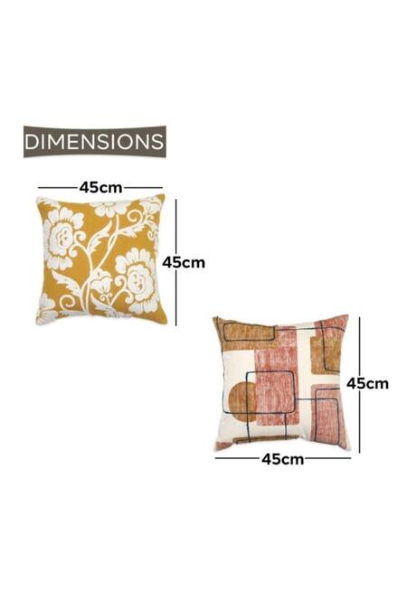 Ode & Cloe_Yellow Flower Hoop And Geometric Pattern 5 Pcs Cushion Covers_Online_at_Aza_Fashions