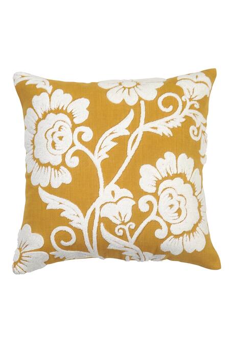 Ode & Cloe_Yellow Flower Hoop And Geometric Pattern 5 Pcs Cushion Covers_at_Aza_Fashions