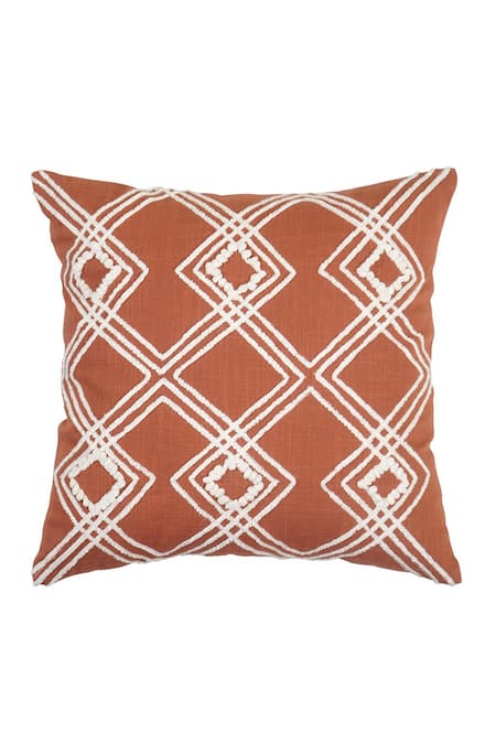 Shop_Ode & Cloe_Orange Cotton Aari, Embroidered, Tribal Pattern, And 5 Pcs Cushion Covers_Online_at_Aza_Fashions
