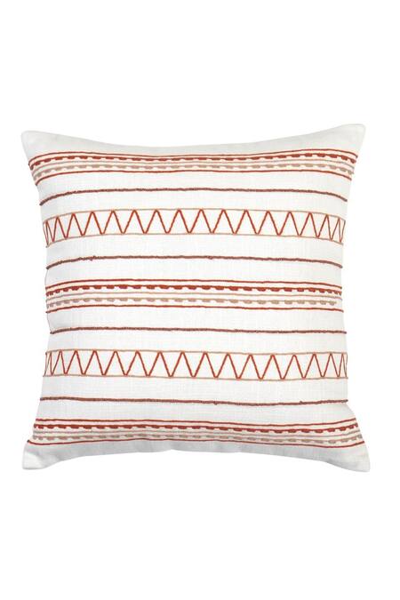 Buy_Ode & Cloe_Orange Cotton Aari, Embroidered, Tribal Pattern, And 5 Pcs Cushion Covers_Online_at_Aza_Fashions