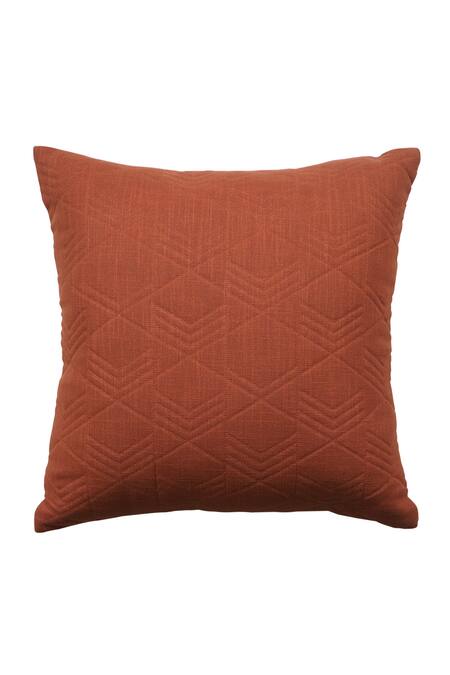 Ode & Cloe_Orange Cotton Aari, Embroidered, Tribal Pattern, And 5 Pcs Cushion Covers_at_Aza_Fashions