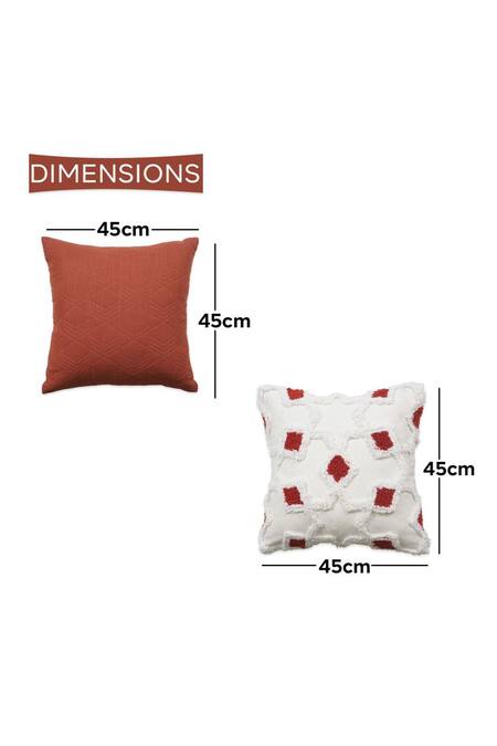 Ode & Cloe Orange Cotton Embroidered, Tufted, Geometric Quilted And 5 Pcs Cushion Covers Online at Aza Fashions Ode & Cloe_Orange Cotton Embroidered, Tufted, Geometric Quilted And 5 Pcs Cushion Covers_Online_at_Aza_Fashions