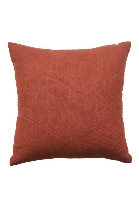 Ode & Cloe Orange Cotton Embroidered, Tufted, Geometric Quilted And 5 Pcs Cushion Covers at Aza Fashions Ode & Cloe_Orange Cotton Embroidered, Tufted, Geometric Quilted And 5 Pcs Cushion Covers_at_Aza_Fashions