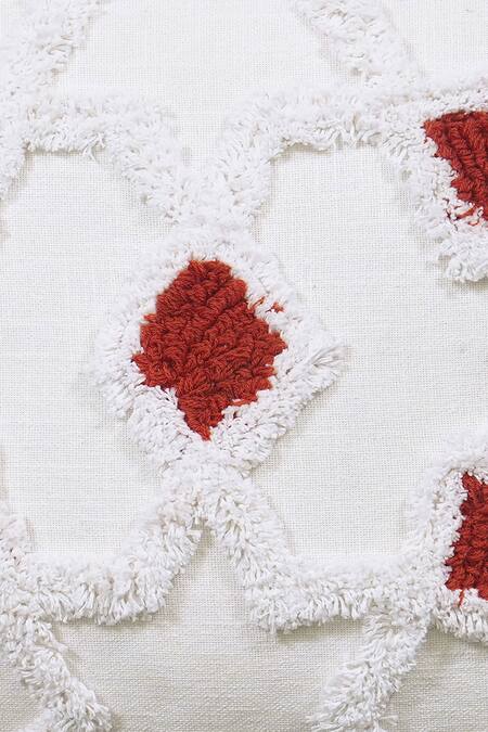 Buy Ode & Cloe Orange Cotton Embroidered, Tufted, Geometric Quilted And 5 Pcs Cushion Covers Buy_Ode & Cloe_Orange Cotton Embroidered, Tufted, Geometric Quilted And 5 Pcs Cushion Covers