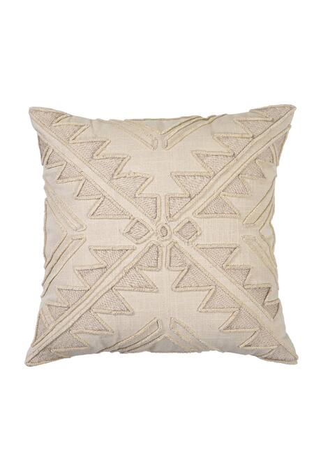 Shop_Ode & Cloe_Off White Cotton Shaneel Thread And Chicken Embroidery, & 5 Pcs Cushion Covers_Online_at_Aza_Fashions