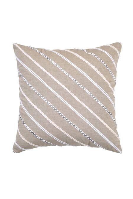 Shop Ode & Cloe Off White Cotton Diagonal Dori Embroidered 3 Pcs Cushion Covers at Aza Fashions Shop_Ode & Cloe_Off White Cotton Diagonal Dori Embroidered 3 Pcs Cushion Covers_at_Aza_Fashions