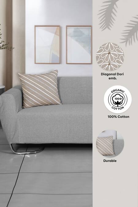 Ode & Cloe Off White Cotton Diagonal Dori Embroidered 3 Pcs Cushion Covers Online at Aza Fashions Ode & Cloe_Off White Cotton Diagonal Dori Embroidered 3 Pcs Cushion Covers_Online_at_Aza_Fashions
