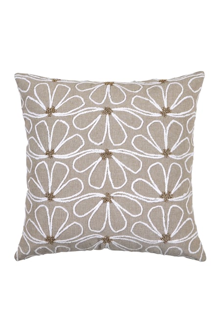 Buy Ode & Cloe Off White Cotton Embroidered, Shaneel Thread, And Floral 3 Pcs Cushion Covers Buy_Ode & Cloe_Off White Cotton Embroidered, Shaneel Thread, And Floral 3 Pcs Cushion Covers