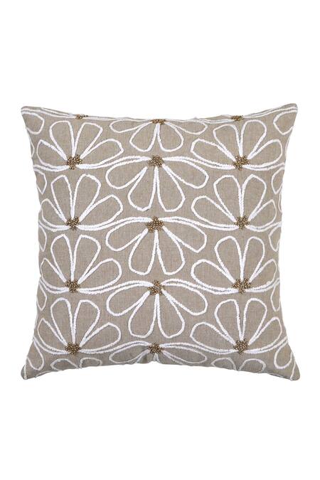 Buy Ode & Cloe Off White Cotton Embroidered, Shaneel Thread, And Floral 5 Pcs Cushion Covers Buy_Ode & Cloe_Off White Cotton Embroidered, Shaneel Thread, And Floral 5 Pcs Cushion Covers