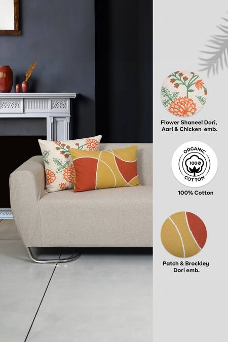 Buy Ode & Cloe Beige Cotton Chikankari, Aari, Shaneel Dori Work 5 Pcs Cushion Covers Online at Aza Fashions Buy_Ode & Cloe_Beige Cotton Chikankari, Aari, Shaneel Dori Work 5 Pcs Cushion Covers_Online_at_Aza_Fashions